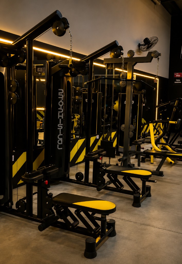 Máquinas de cabo e área de musculação da Academia Imperial